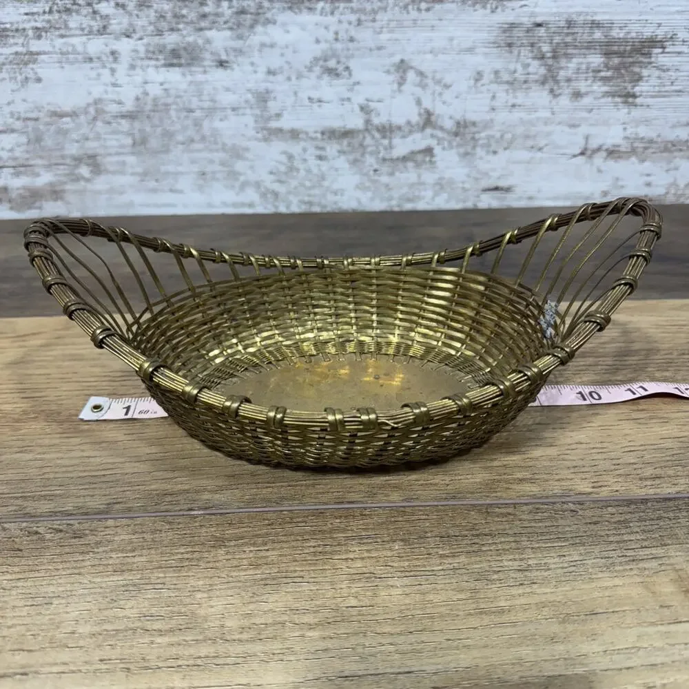 Vintage Woven Brass Bread Basket Gondola Oval Shape Made In India 11